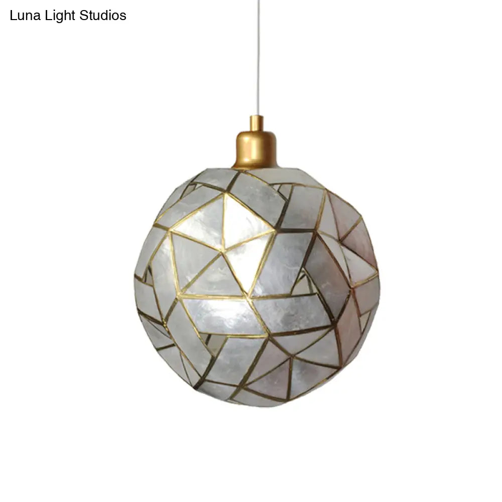 Contemporary Shell Globe Suspension Light - Silver 1-Bulb Pendant Lamp For Dining Room