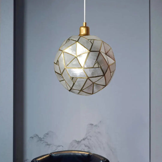 Contemporary Shell Globe Suspension Light - Silver 1-Bulb Pendant Lamp For Dining Room