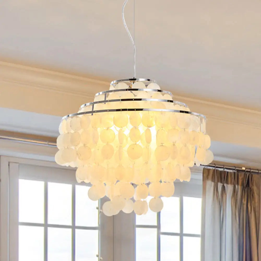 Contemporary Shell Wind Chime Chandelier Lamp - 3 Lights Hanging Pendant White Various Sizes / 19.5