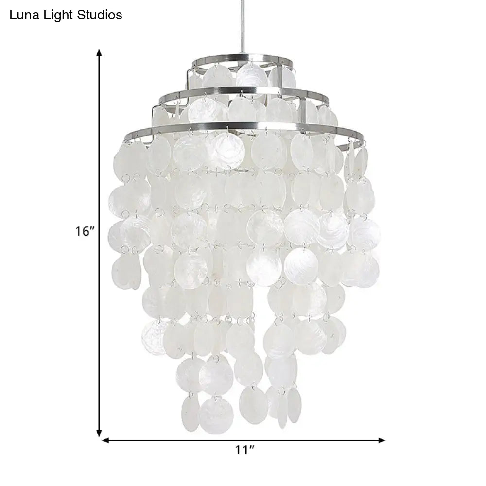 Contemporary Shell Wind Chime Chandelier Lamp - 3 Lights Hanging Pendant White Various Sizes