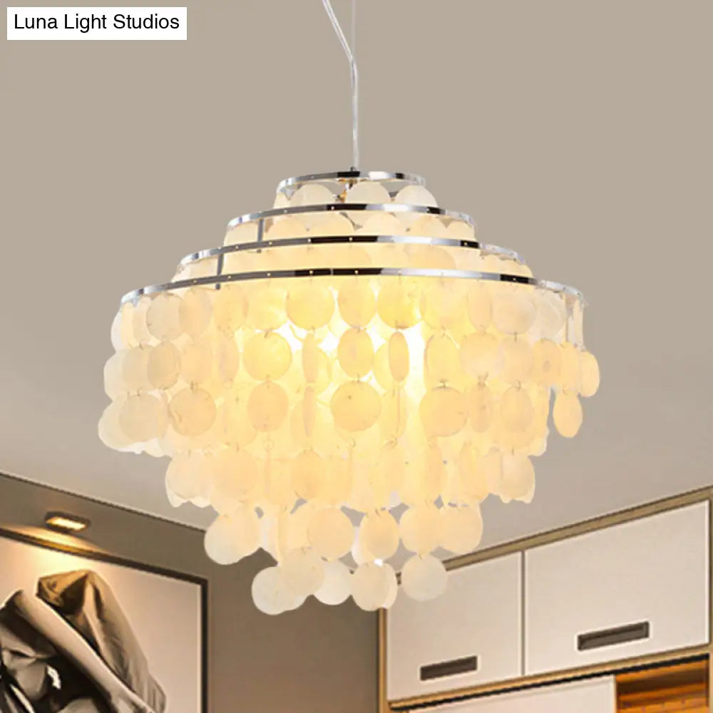 Contemporary Shell Wind Chime Chandelier Lamp - 3 Lights Hanging Pendant White Various Sizes