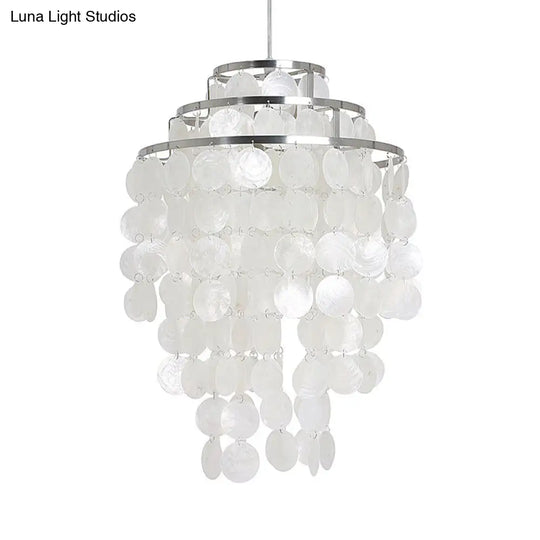 Contemporary Shell Wind Chime Chandelier Lamp - 3 Lights Hanging Pendant White Various Sizes