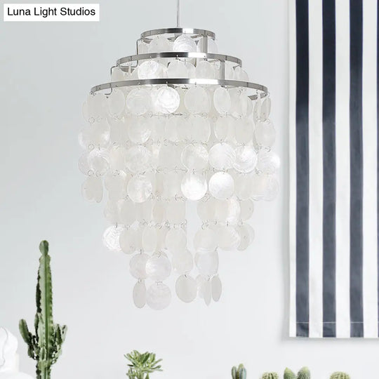 Contemporary Shell Wind Chime Chandelier Lamp - 3 Lights Hanging Pendant White Various Sizes