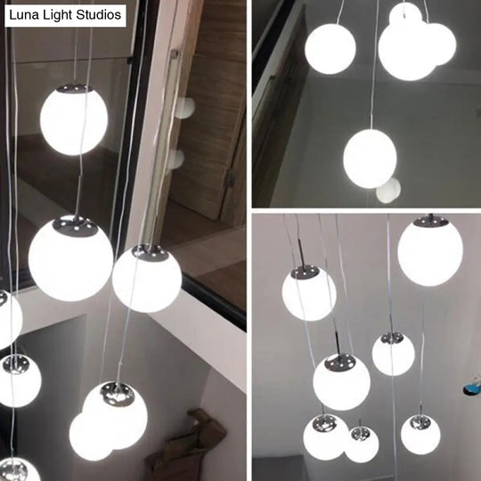 Contemporary Opal Glass Pendant Ceiling Light In Silver For Sphere Living Room 8 /