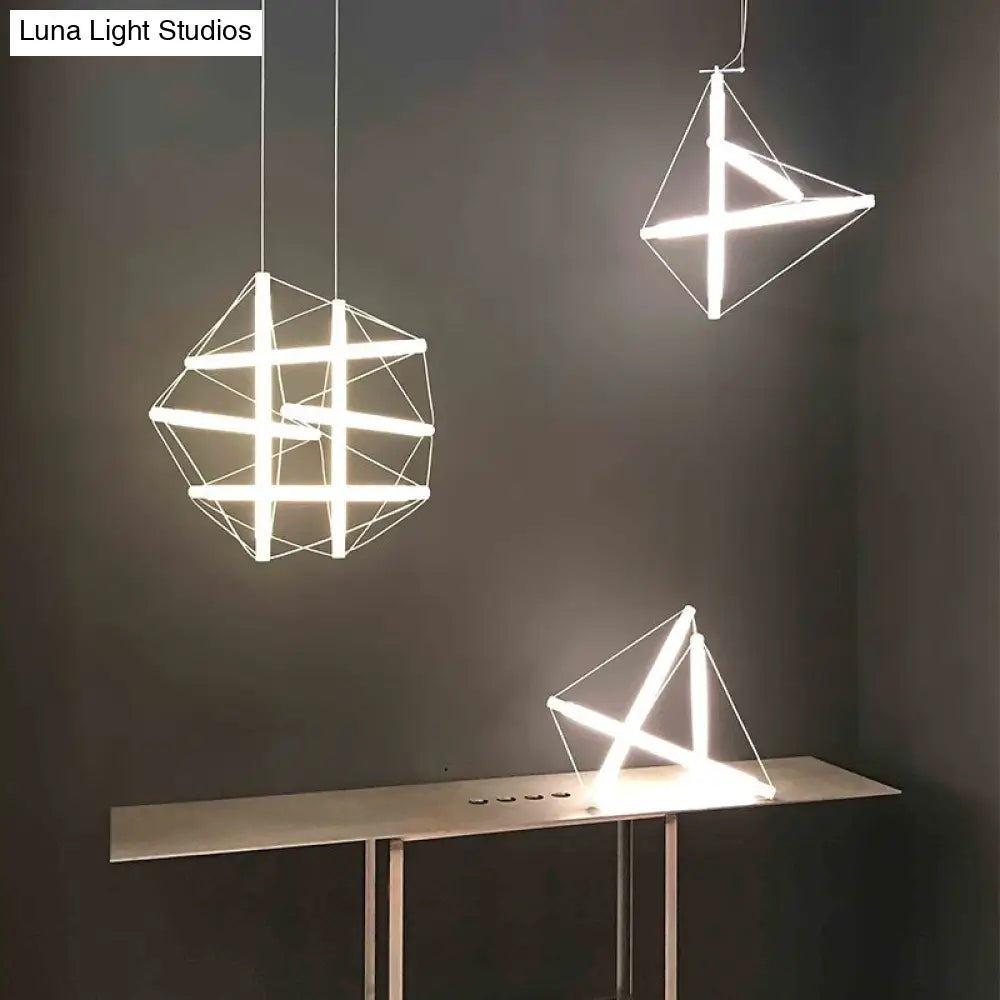 Contemporary Silver Chandelier With Geometric Acrylic Shade - 3/6 Lights Hanging Lighting