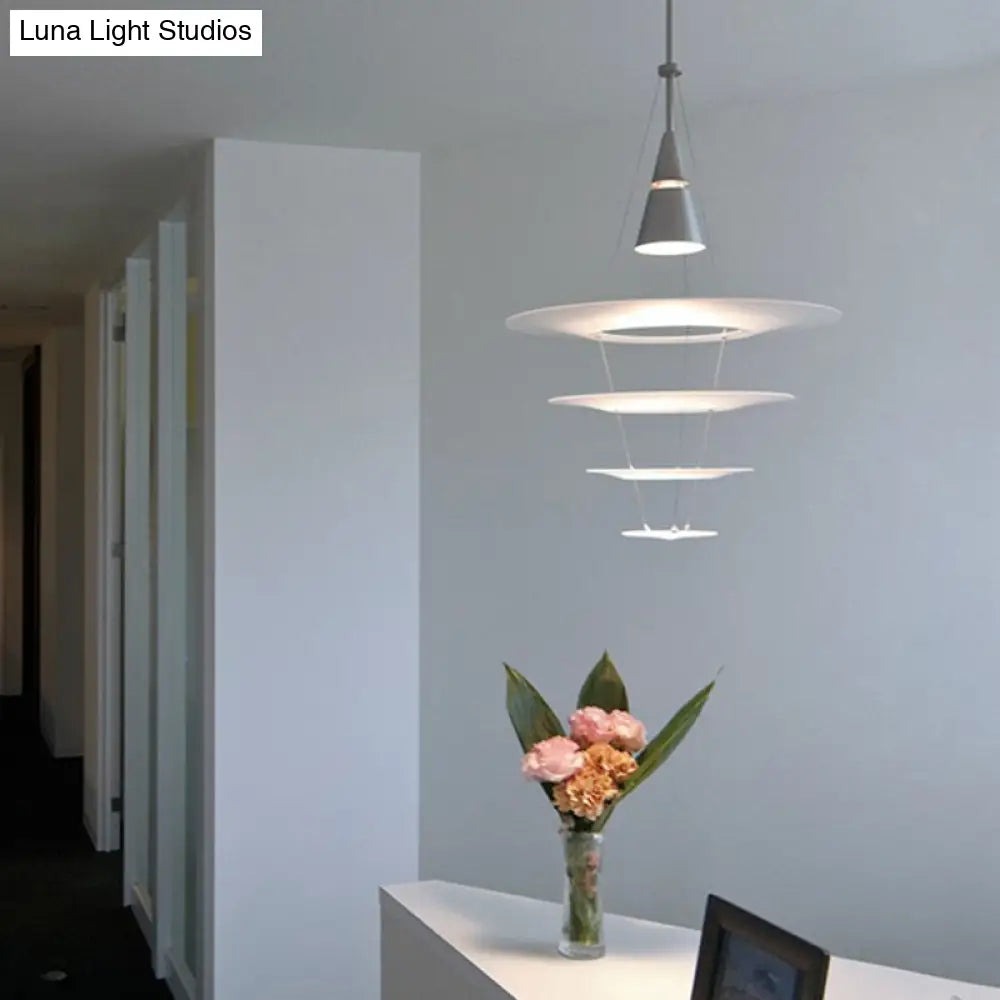 Contemporary Silver Acrylic Ceiling Suspension Lamp - 1 Head Circular Hanging Light