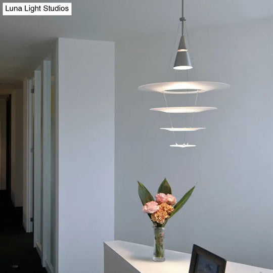 Contemporary Silver Acrylic Ceiling Suspension Lamp - 1 Head Circular Hanging Light