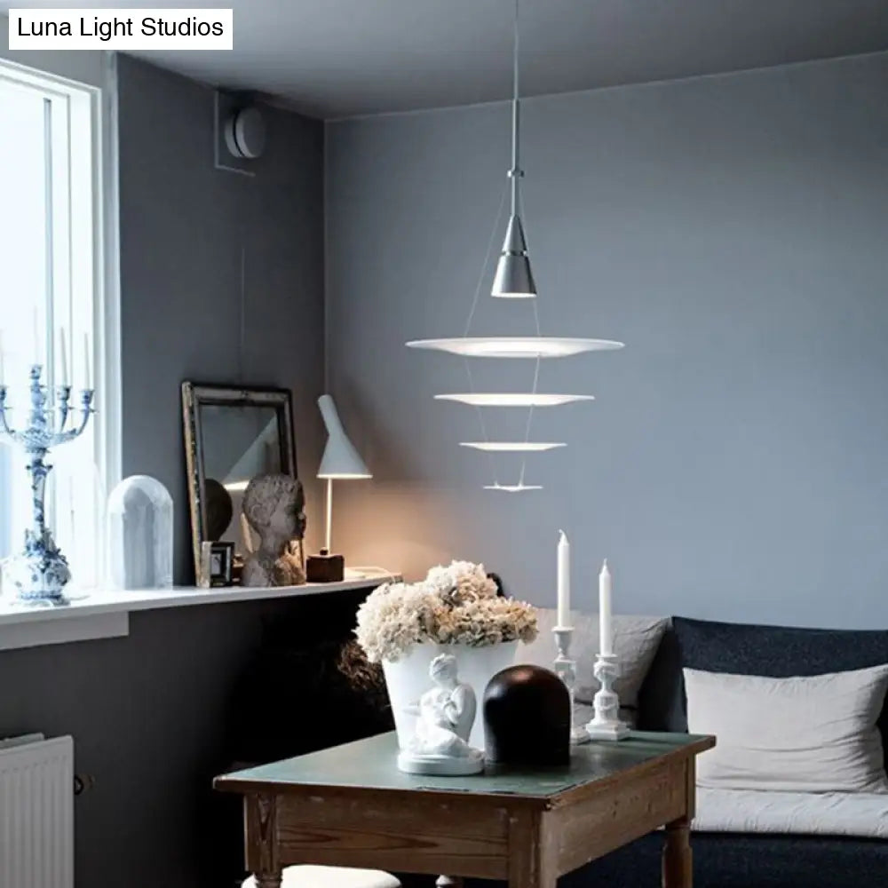 Contemporary Silver Circular Hanging Light: Acrylic Ceiling Suspension Lamp