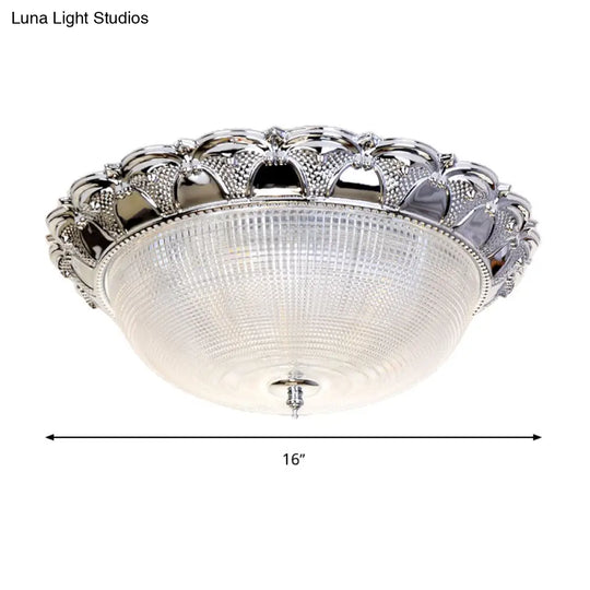 Contemporary Silver Crystal Dome Flush Mount Ceiling Light With 3 Heads