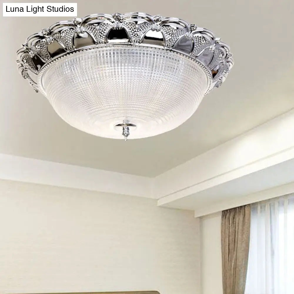 Contemporary Silver Crystal Dome Flush Mount Ceiling Light With 3 Heads