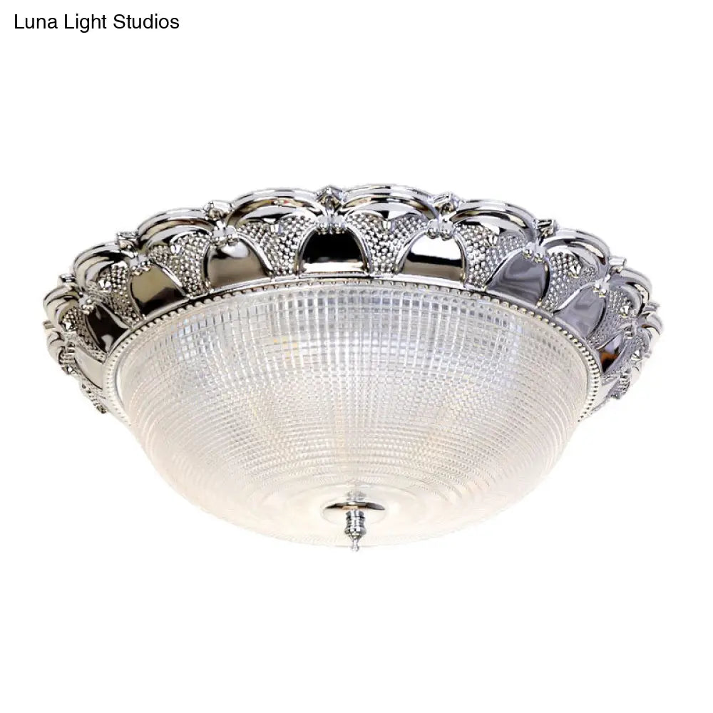 Contemporary Silver Crystal Dome Flush Mount Ceiling Light With 3 Heads