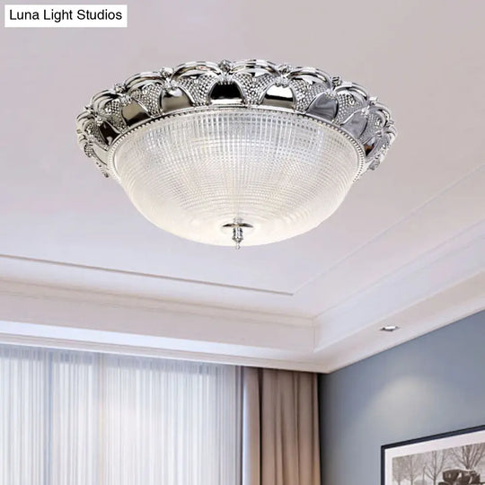 Contemporary Silver Crystal Dome Flush Mount Ceiling Light With 3 Heads