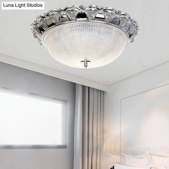 Contemporary Silver Crystal Dome Flush Mount Ceiling Light With 3 Heads