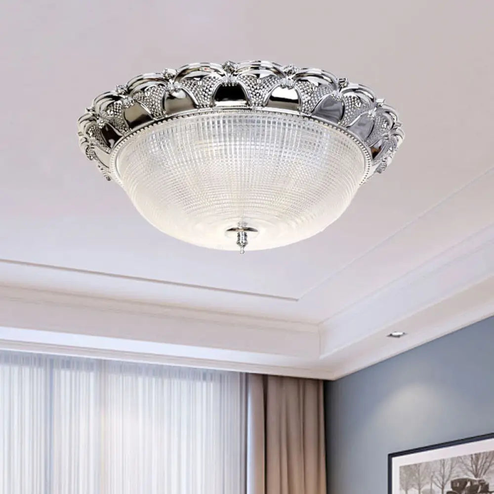 Contemporary Silver Crystal Dome Flush Mount Ceiling Light With 3 Heads