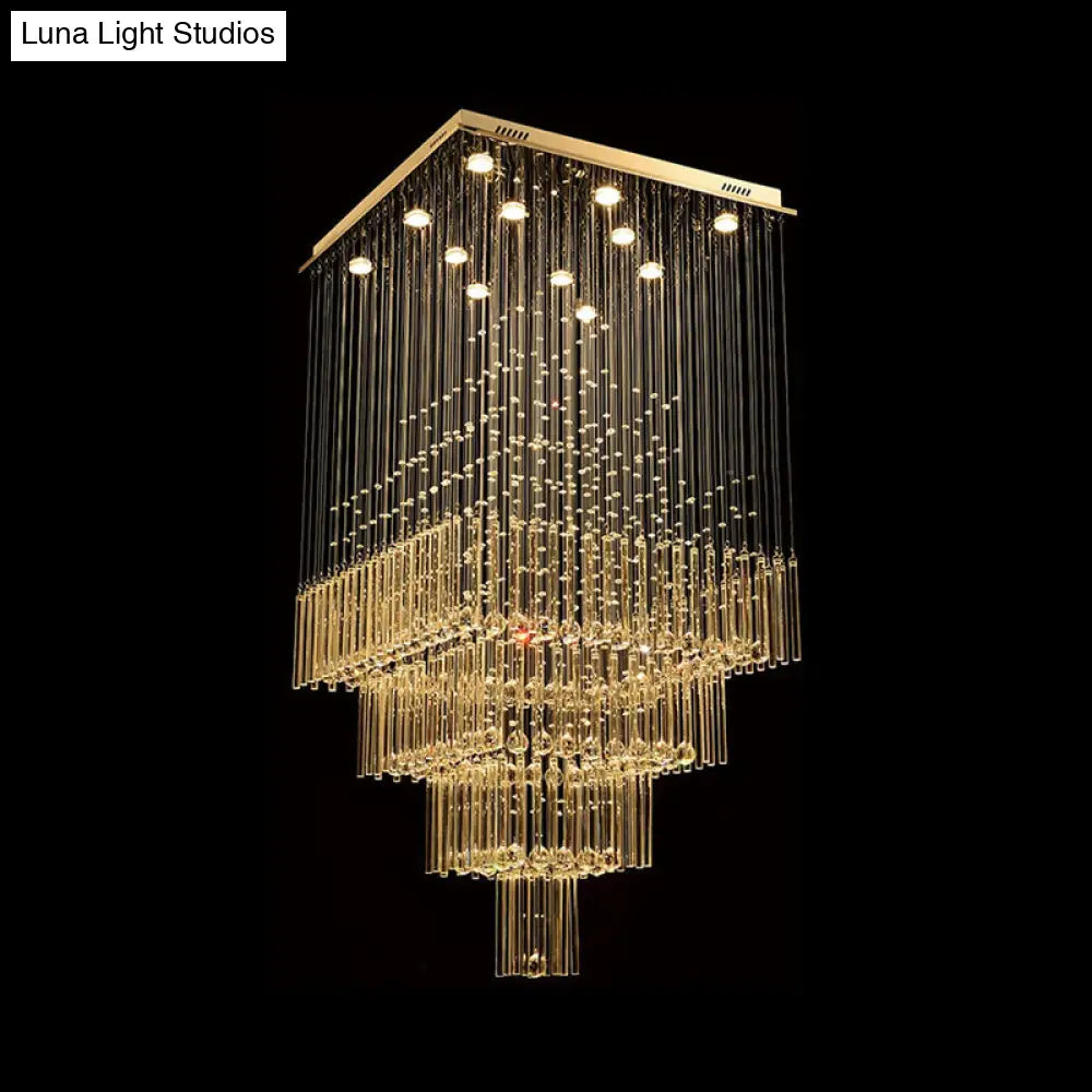 Contemporary Silver Crystal Suspension Lamp With 13 Led Lights - Stair Cluster Pendant Light