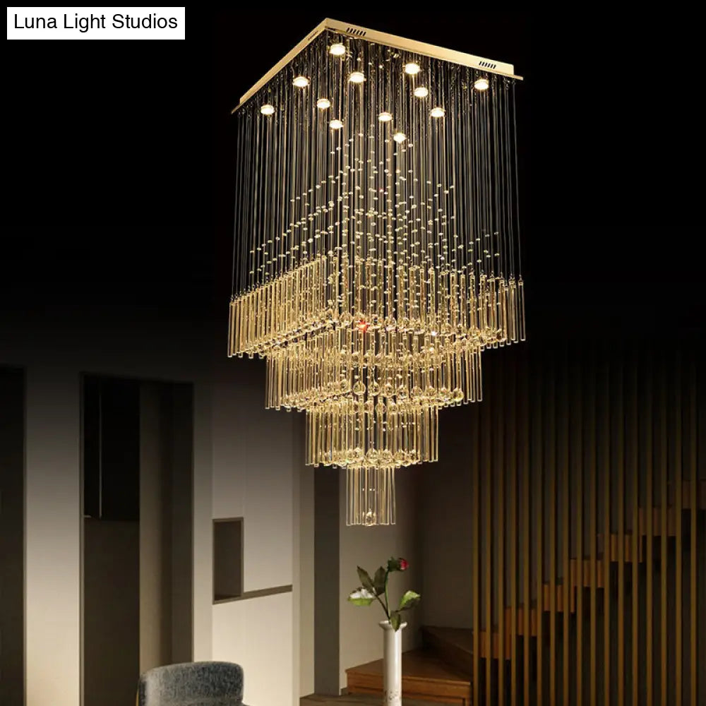 Contemporary Silver Crystal Suspension Lamp With 13 Led Lights - Stair Cluster Pendant Light