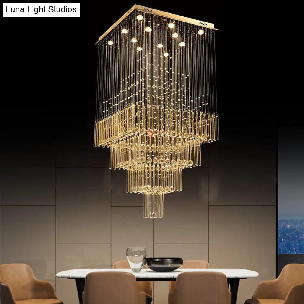 Contemporary Crystal Suspension Lamp - 13 Light Silver Orbs And Rods Stair Led Pendant Cluster