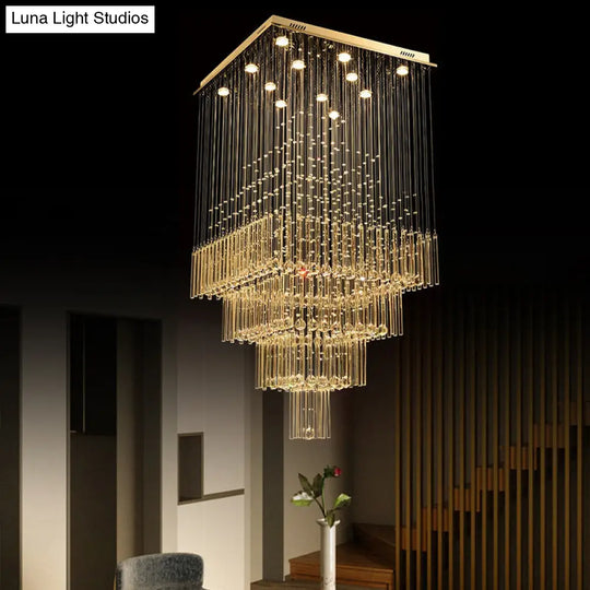 Contemporary Crystal Suspension Lamp - 13 Light Silver Orbs And Rods Stair Led Pendant Cluster