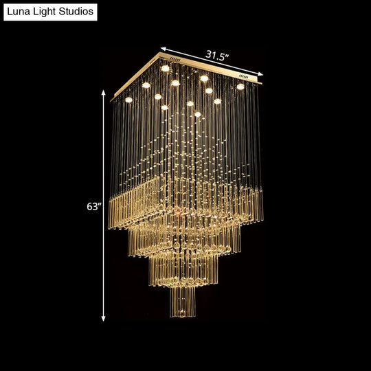 Contemporary Silver Crystal Suspension Lamp With 13 Led Lights - Stair Cluster Pendant Light