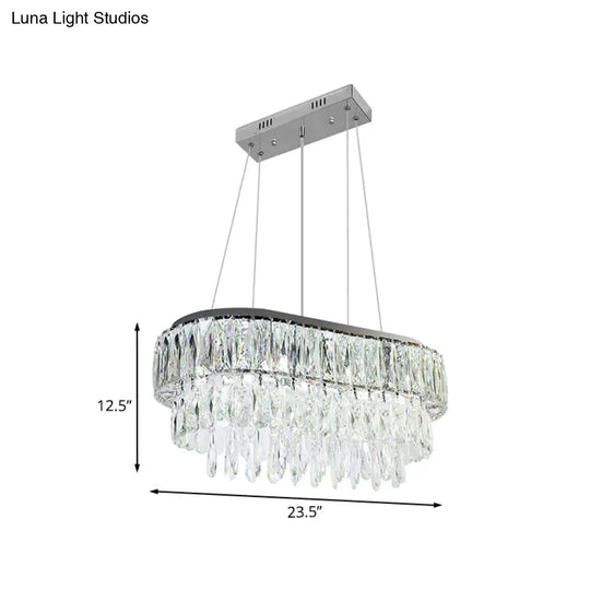 Contemporary Silver Oval Crystal Drip Pendant Light - 11 Bulbs Ideal For Guest Rooms And Islands