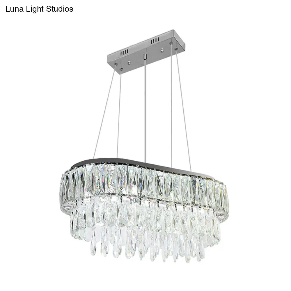 Contemporary Silver Oval Crystal Drip Pendant Light - 11 Bulbs Ideal For Guest Rooms And Islands