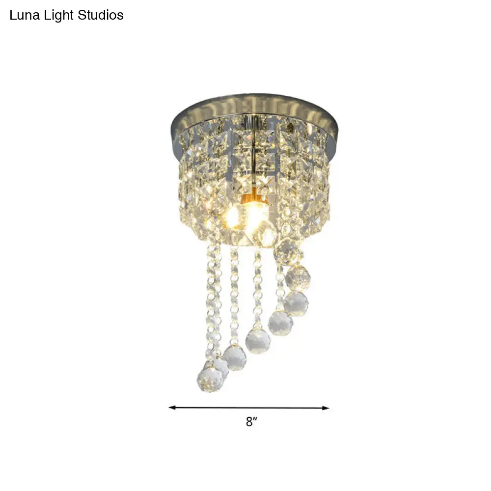 Contemporary Silver Round Crystal Flush Mount Ceiling Light - 1-Light For Living Room
