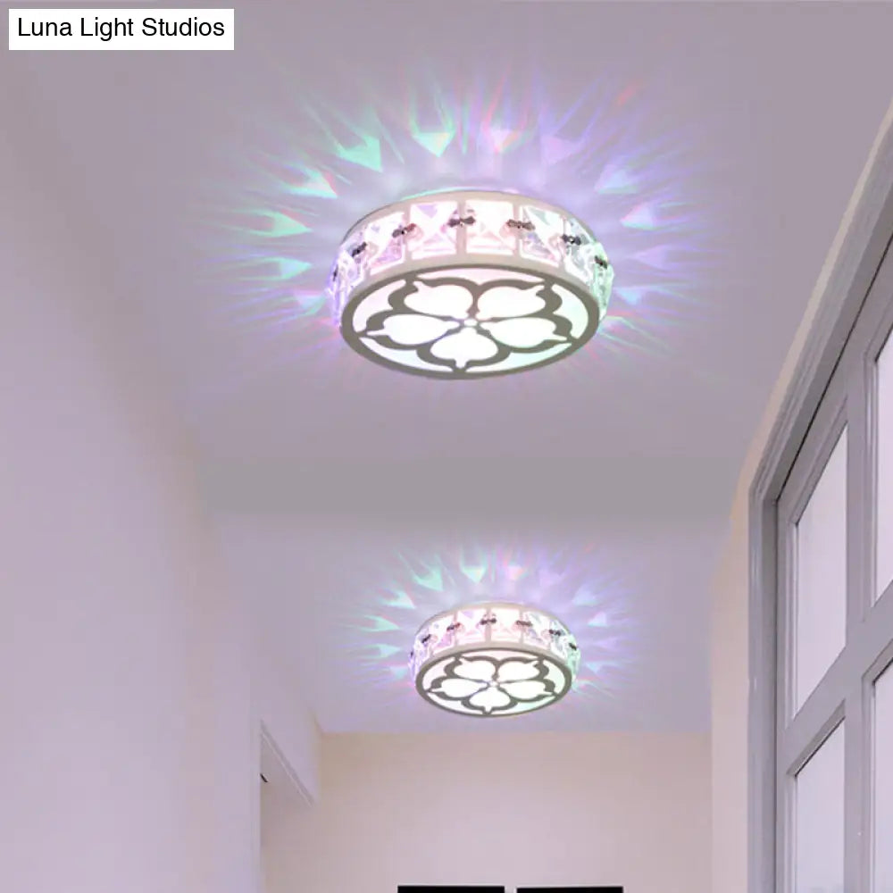Contemporary Silver Round Crystal Led Flushmount Ceiling Lamp In Warm/White/Multi-Color Light 3 Wide
