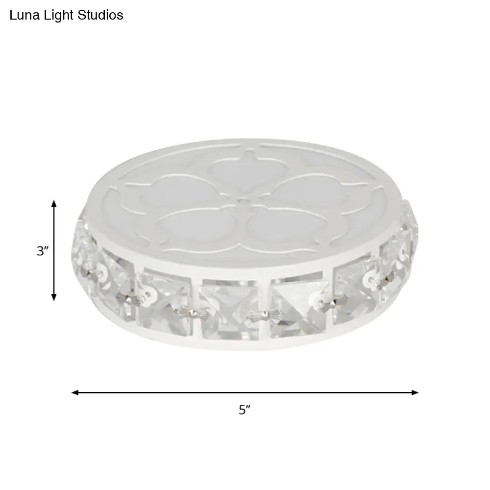 Contemporary Silver Round Crystal Led Flushmount Ceiling Lamp In Warm/White/Multi-Color Light 3 Wide
