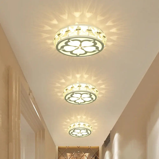 Contemporary Silver Round Crystal Led Flushmount Ceiling Lamp In Warm/White/Multi - Color Light