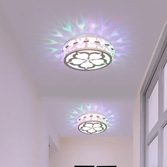 Contemporary Silver Round Crystal Led Flushmount Ceiling Lamp In Warm/White/Multi - Color Light