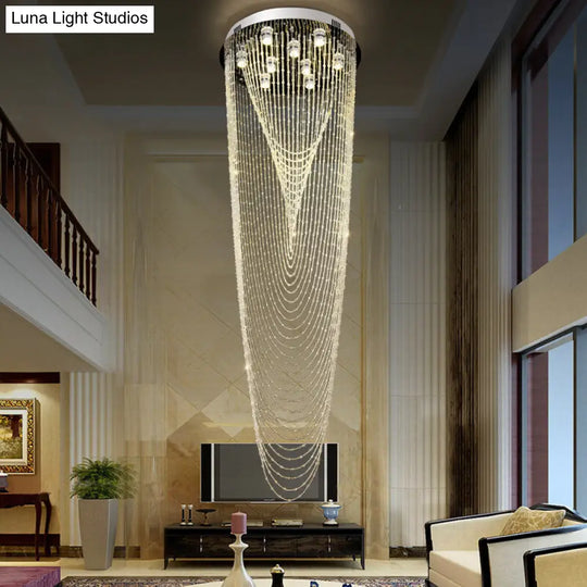 Contemporary Silver Crystal Hanging Lamp - Elegant Waterfall Design For Living Room 13-Bulb Pendant