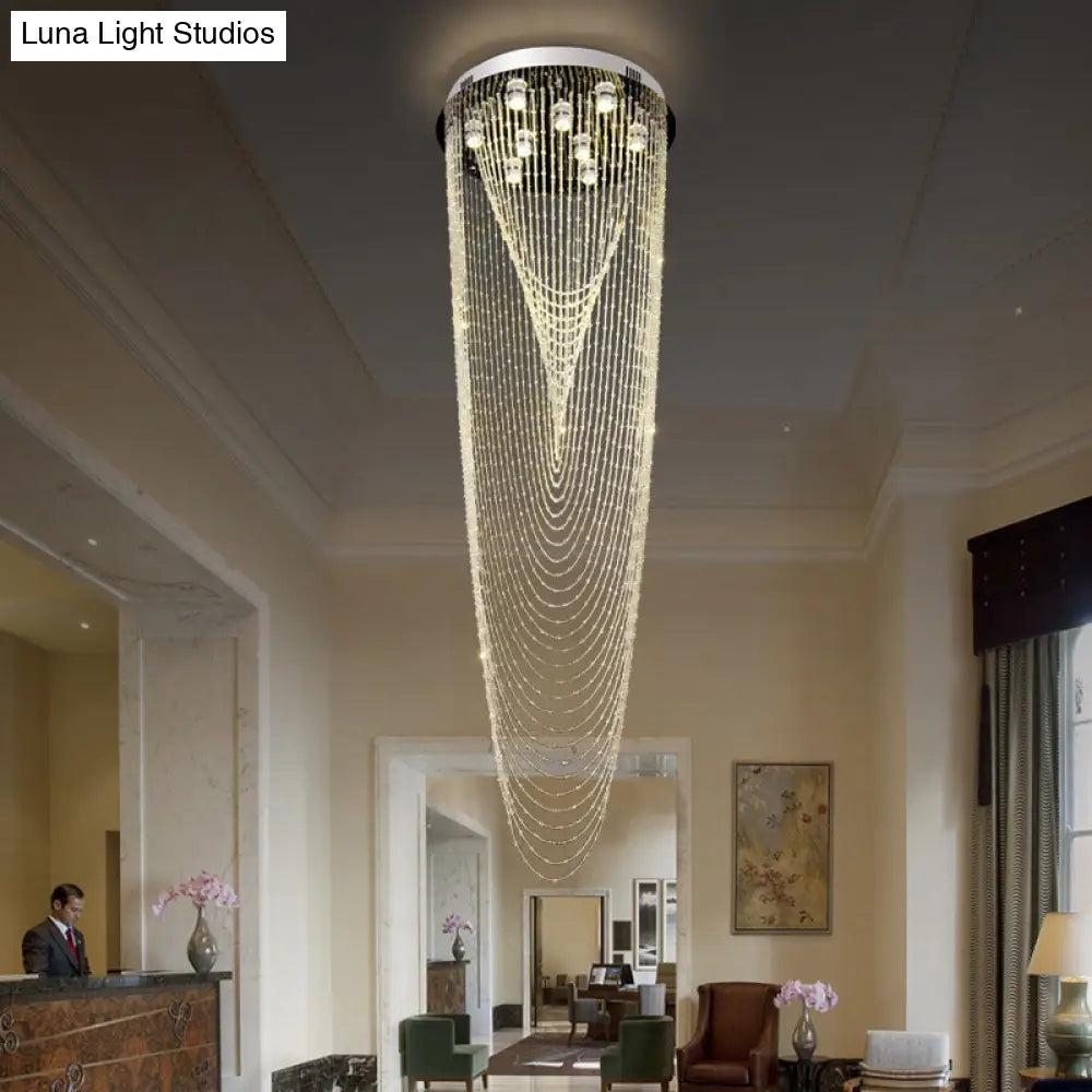 Contemporary Silver Waterfall Crystal Hanging Lamp With 13 Bulbs - Stylish Living Room Pendant