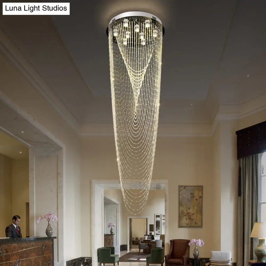 Contemporary Silver Waterfall Crystal Hanging Lamp With 13 Bulbs - Stylish Living Room Pendant