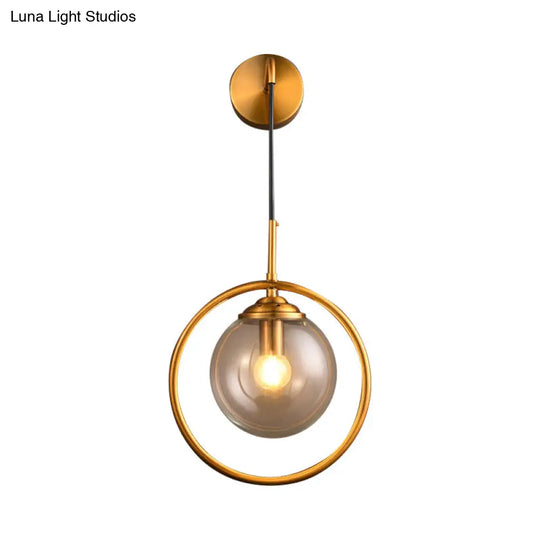 Contemporary Smoke Gray/Clear/Amber Glass Wall Lamp: Single Brass Finish Sconce Light Fixture