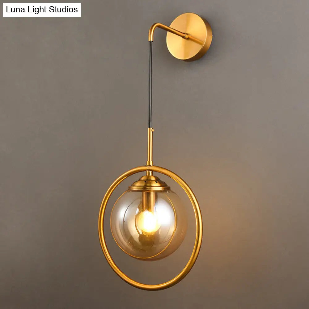 Contemporary Smoke Gray/Clear/Amber Glass Wall Lamp: Single Brass Finish Sconce Light Fixture