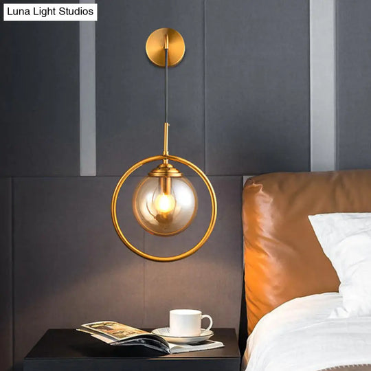 Contemporary Smoke Gray/Clear/Amber Glass Wall Lamp: Single Brass Finish Sconce Light Fixture