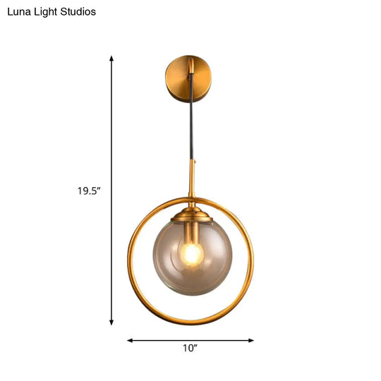 Contemporary Smoke Gray/Clear/Amber Glass Wall Lamp: Single Brass Finish Sconce Light Fixture