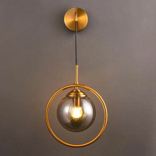 Contemporary Smoke Gray/Clear/Amber Glass Wall Lamp: Single Brass Finish Sconce Light Fixture Gray