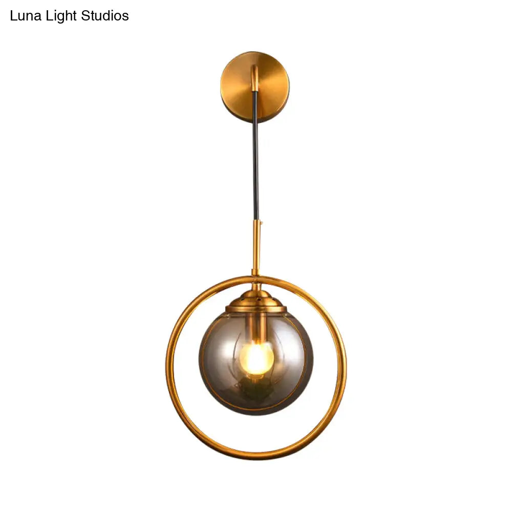 Contemporary Smoke Gray/Clear/Amber Glass Wall Lamp: Single Brass Finish Sconce Light Fixture