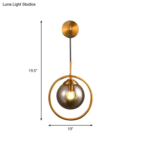 Contemporary Smoke Gray/Clear/Amber Glass Wall Lamp: Single Brass Finish Sconce Light Fixture