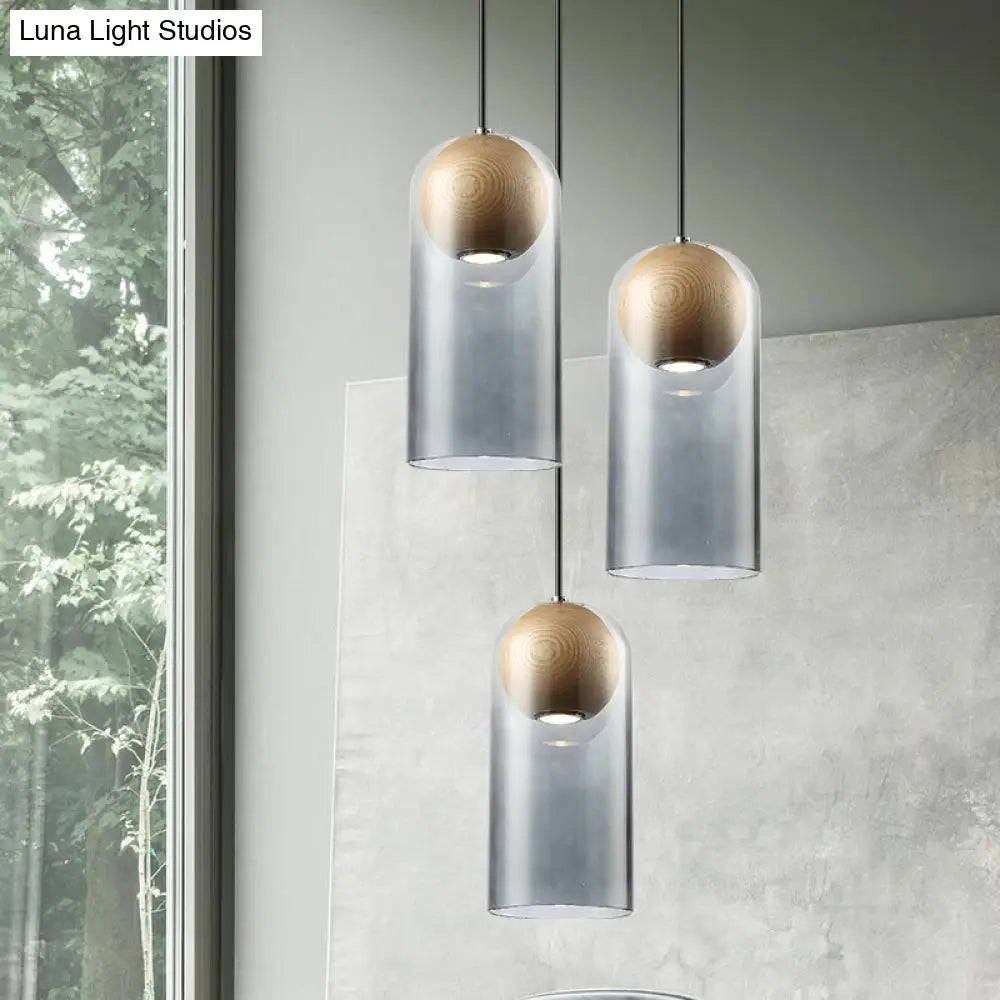 Contemporary Smoke Gray Glass Cylinder Hanging Ceiling Light With 1 Head