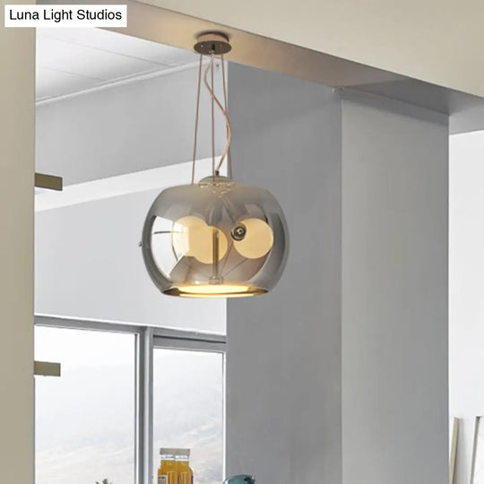 Contemporary Smoke Gray Glass Drum Chandelier With 3 Pendant Lights