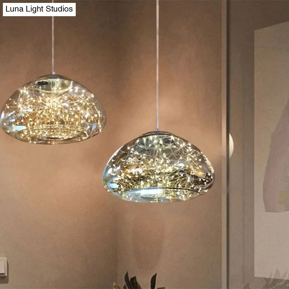 Smoke Gray Glass Mushroom Pendant Light For Modern Bedrooms