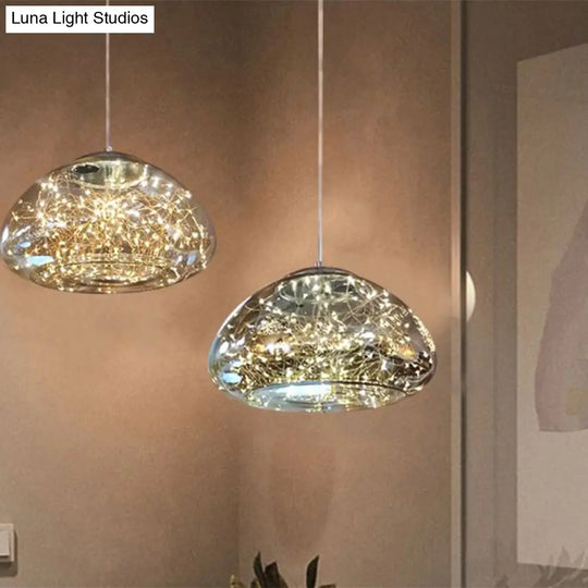 Contemporary Smoke Gray Glass Mushroom Pendant Light - Modern Bedroom Ceiling Lighting With 1 Bulb