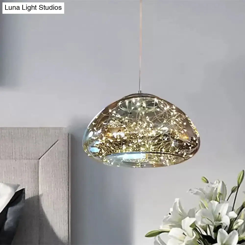 Smoke Gray Glass Mushroom Pendant Light For Modern Bedrooms