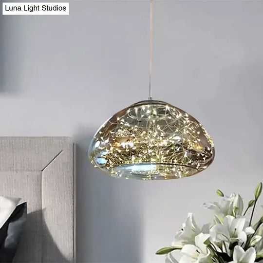 Contemporary Smoke Gray Glass Mushroom Pendant Light - Modern Bedroom Ceiling Lighting With 1 Bulb