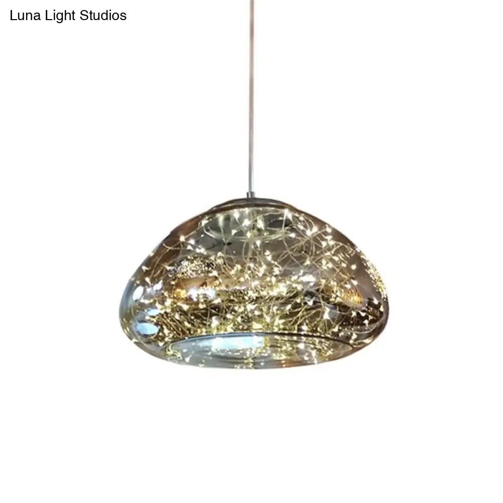 Contemporary Smoke Gray Glass Mushroom Pendant Light - Modern Bedroom Ceiling Lighting With 1 Bulb