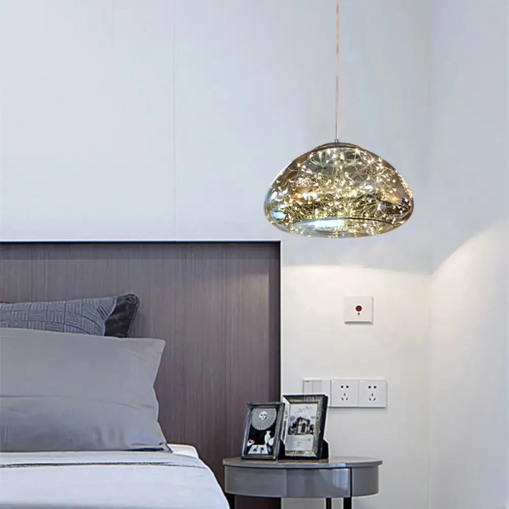 Contemporary Smoke Gray Glass Mushroom Pendant Light - Modern Bedroom Ceiling Lighting With 1 Bulb