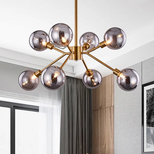 Contemporary Smoke Gray Glass Semi Flush Mount Light Fixture Brass Finish 6/8 Bulbs 8 /