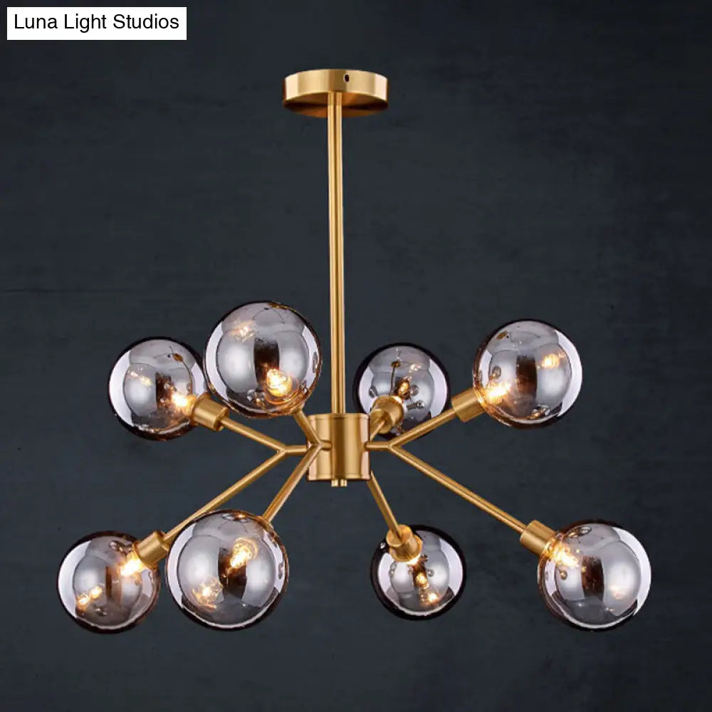 Contemporary Smoke Gray Glass Semi Flush Mount Light Fixture Brass Finish 6/8 Bulbs